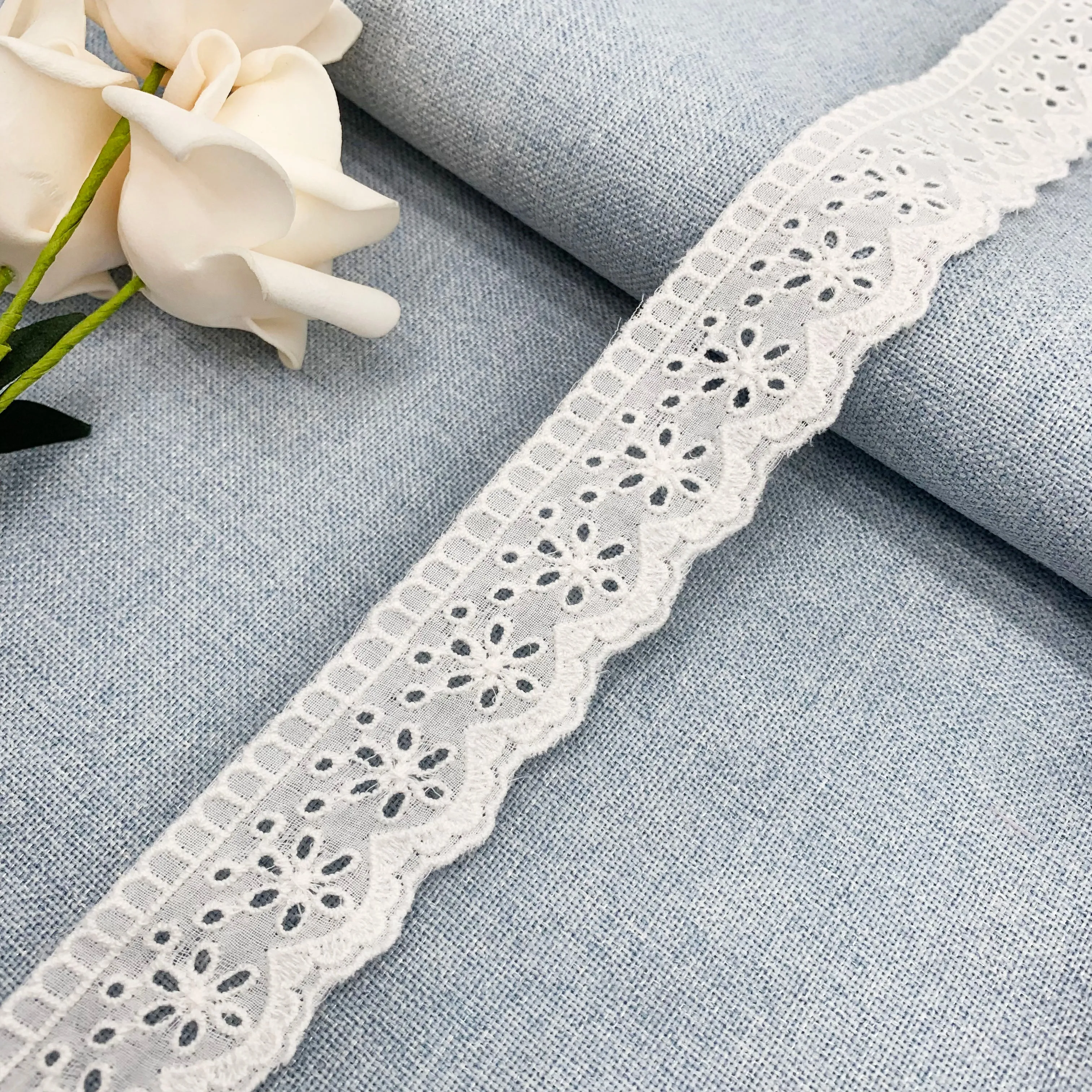 OEKO-TEX BSCI Embroidery lace with cotton fabric NFD12A290