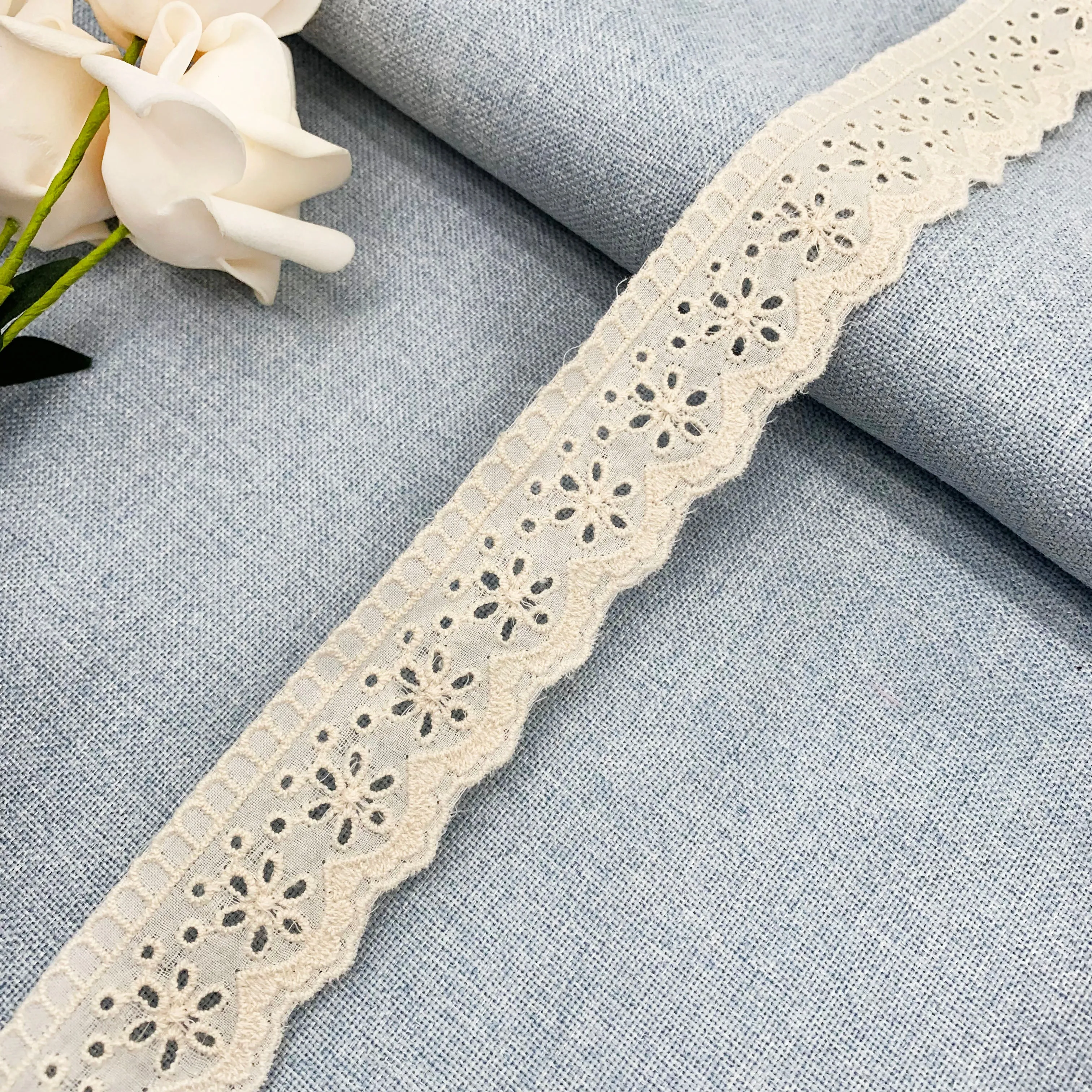 OEKO-TEX BSCI Embroidery lace with cotton fabric NFD12A290