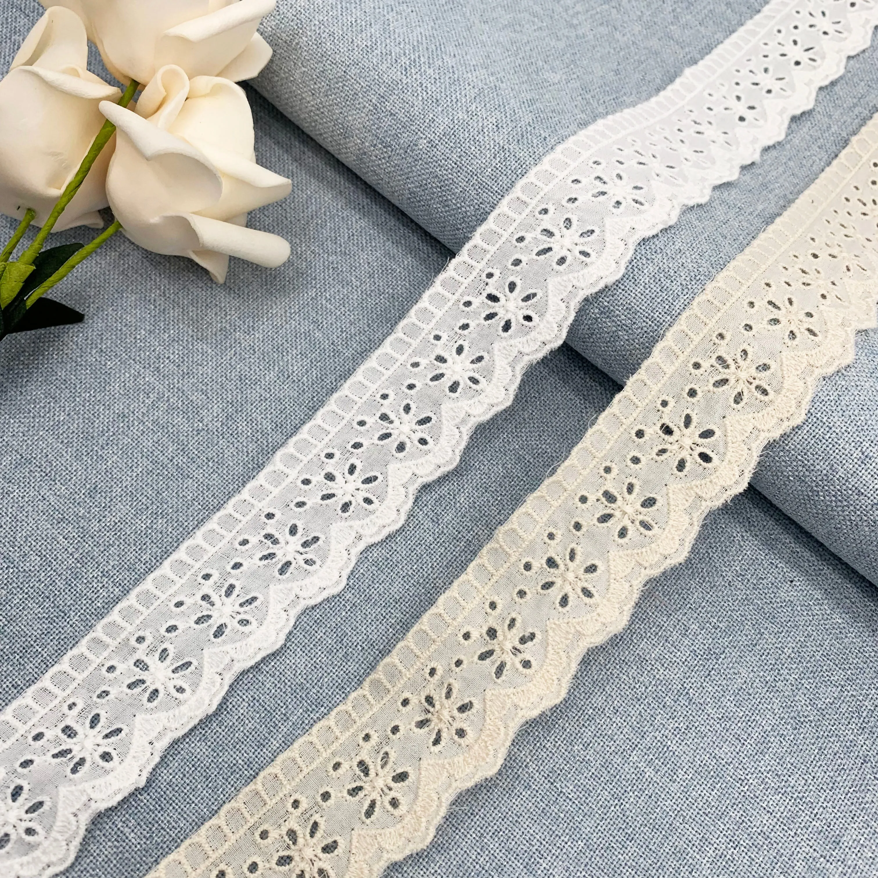 OEKO-TEX BSCI Embroidery lace with cotton fabric NFD12A290