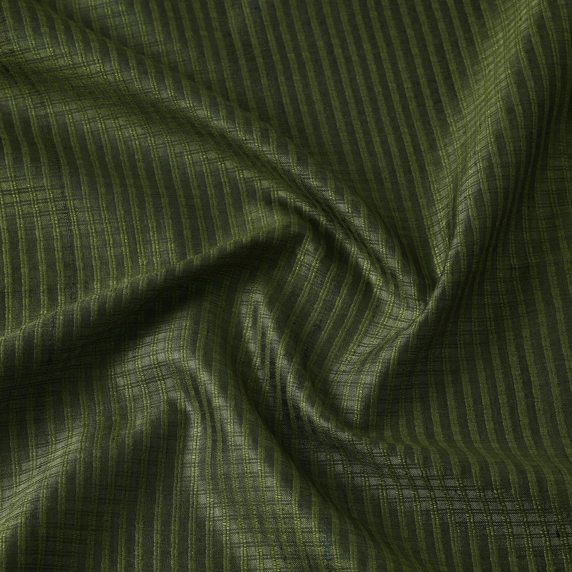 Olive Green - Vidarbha Tussar Silk Checks Handloom Fabric