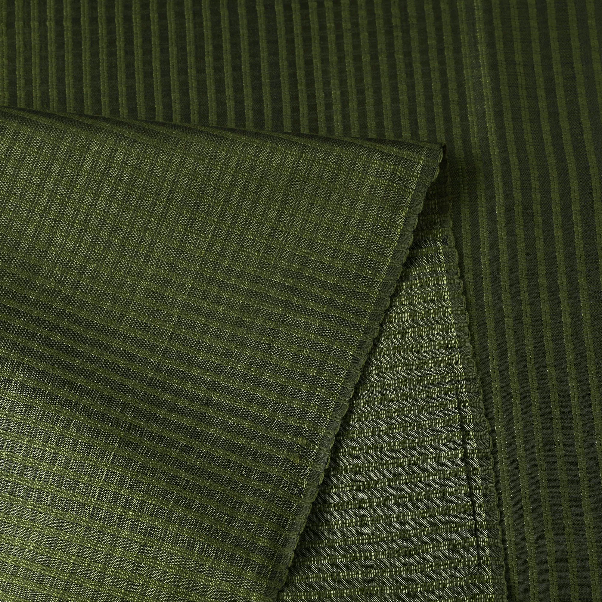 Olive Green - Vidarbha Tussar Silk Checks Handloom Fabric