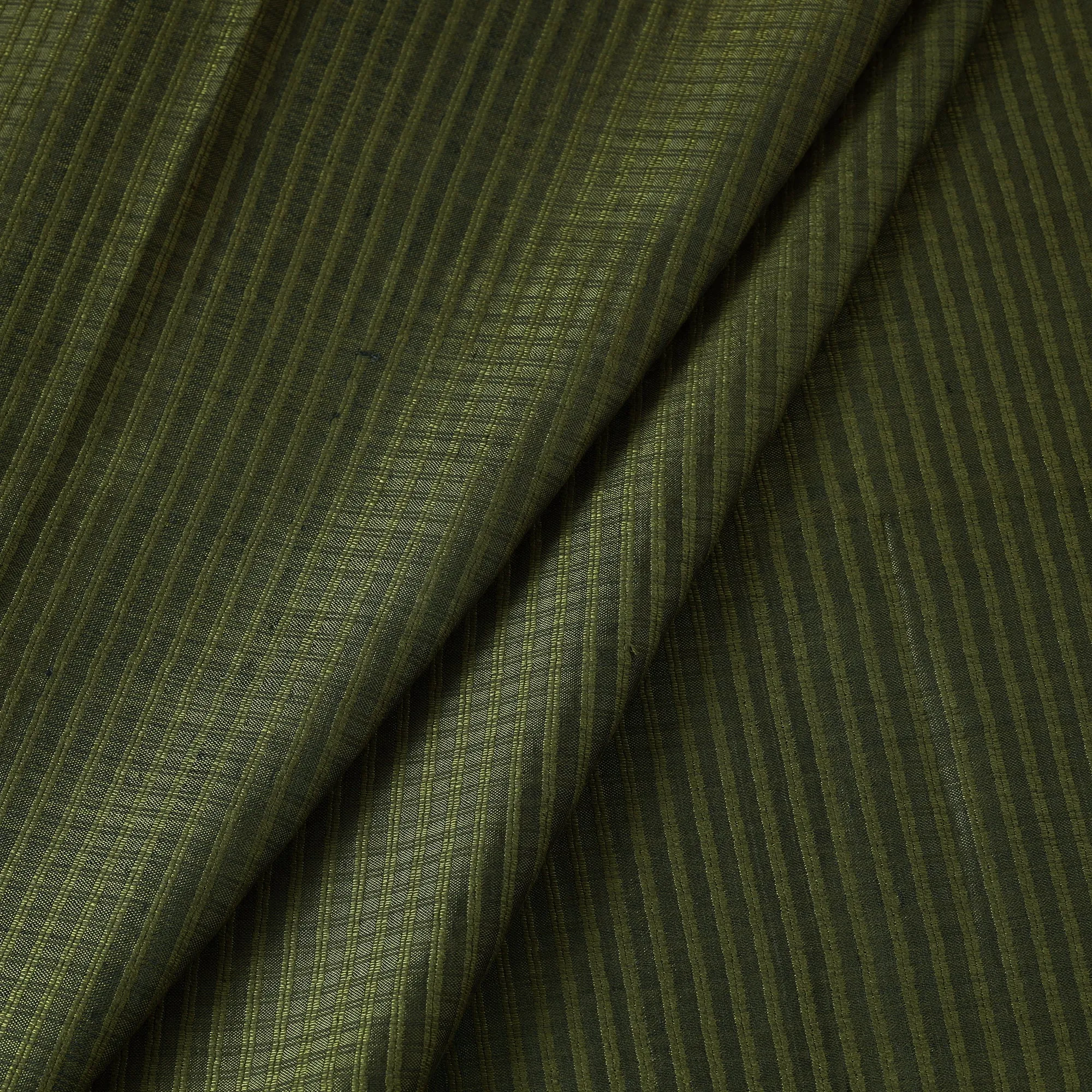 Olive Green - Vidarbha Tussar Silk Checks Handloom Fabric