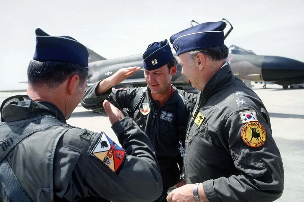 Original U.S. Air Force Vietnam War Major General Fred Haeffner Theater Pilot Scarves and Custom Squadron Patches - Notable MiG-17 Kill Attribution