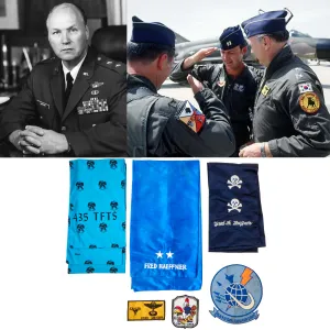 Original U.S. Air Force Vietnam War Major General Fred Haeffner Theater Pilot Scarves and Custom Squadron Patches - Notable MiG-17 Kill Attribution