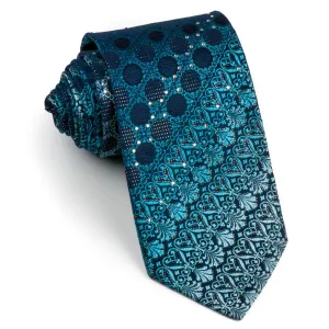 Park Land Silk Tie Anthemion Design On Blue With Silver Sparkles & Rhinestones