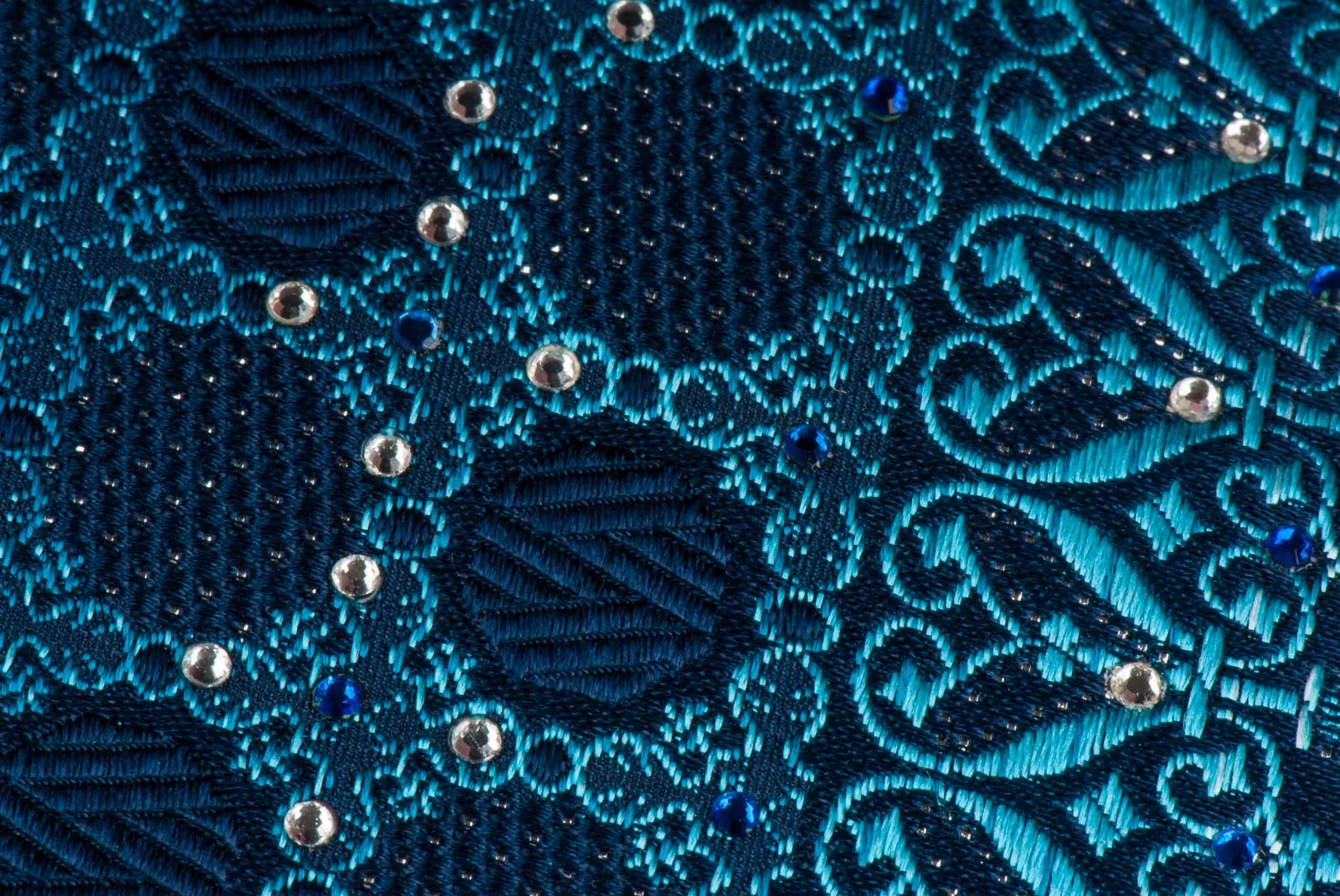 Park Land Silk Tie Anthemion Design On Blue With Silver Sparkles & Rhinestones