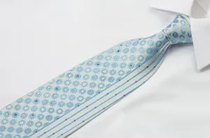 Perry Ellis Men's Silk Necktie Floral Design On Light Blue With Rhinestones