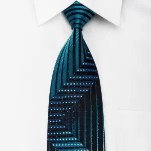 Pierre Balmain Mens Rhinestone Silk Necktie Chevron Stripes On Blue With Sparkles