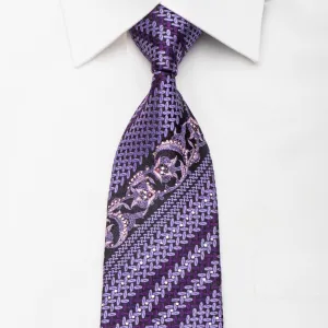 Pierre Cardin Men's Rhinestone Necktie Floral On Purple Silk With Gold Sparkles