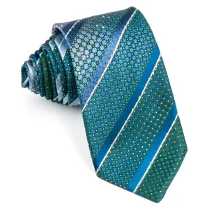 Pierre Cardin Rhinestone Tie Blue Turquiose Stripes With Geometric Design