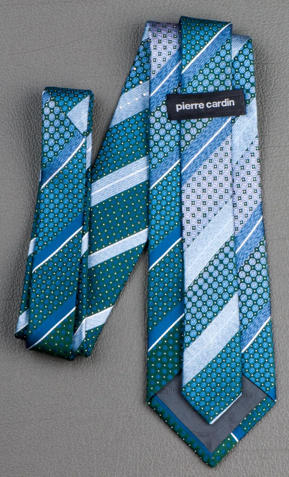 Pierre Cardin Rhinestone Tie Blue Turquiose Stripes With Geometric Design