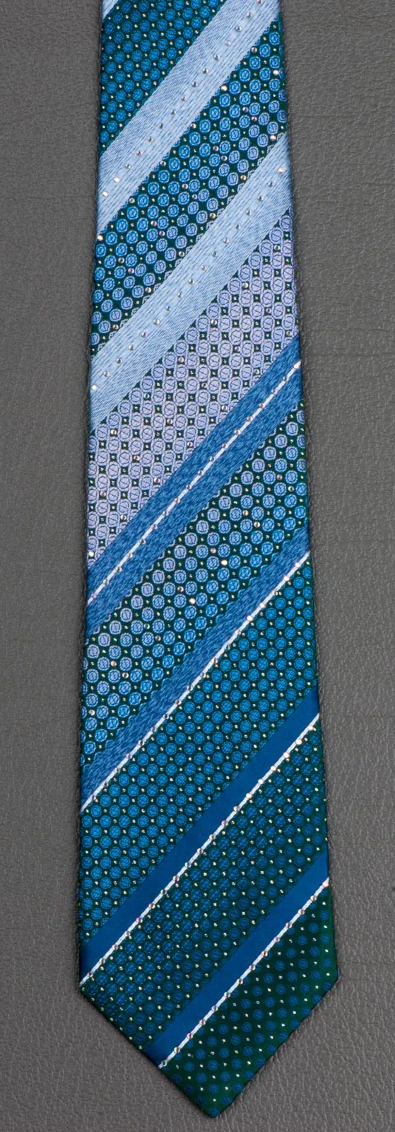 Pierre Cardin Rhinestone Tie Blue Turquiose Stripes With Geometric Design