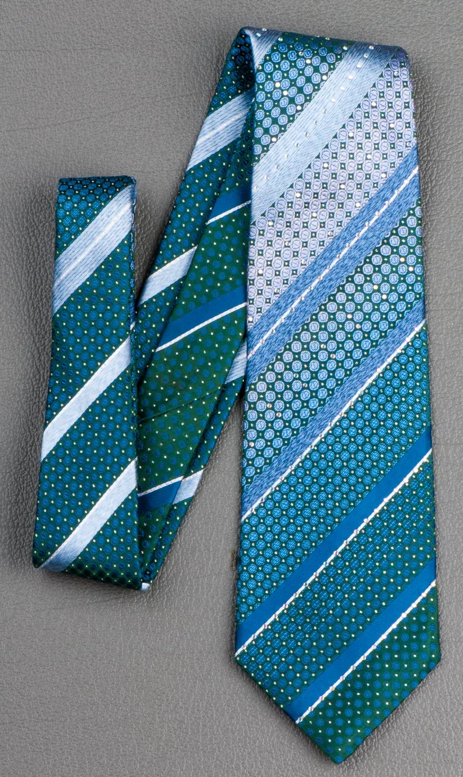 Pierre Cardin Rhinestone Tie Blue Turquiose Stripes With Geometric Design