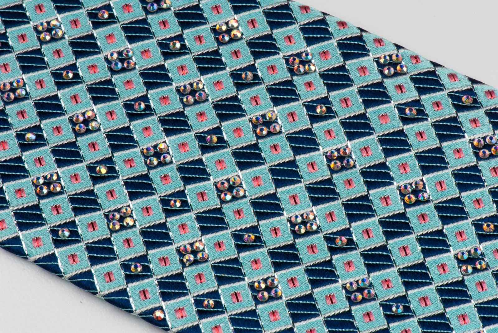 Pierre Cardin Silk Neck Tie Blue Checker Design With Rhinestones 3 1/4 Inch