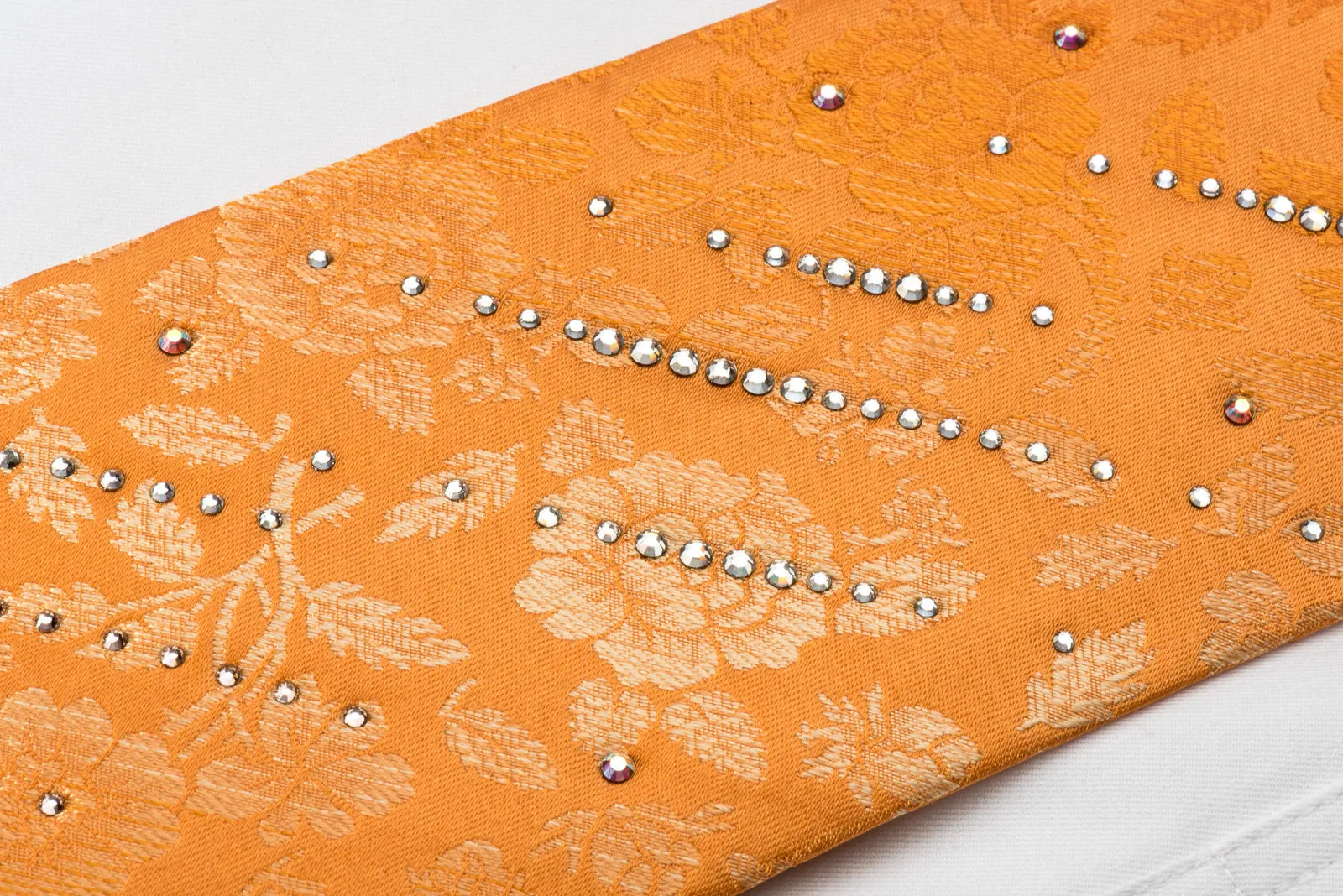 Pierre Cardin Woven Silk Tie Floral On Orange With Crystal Rhinestones