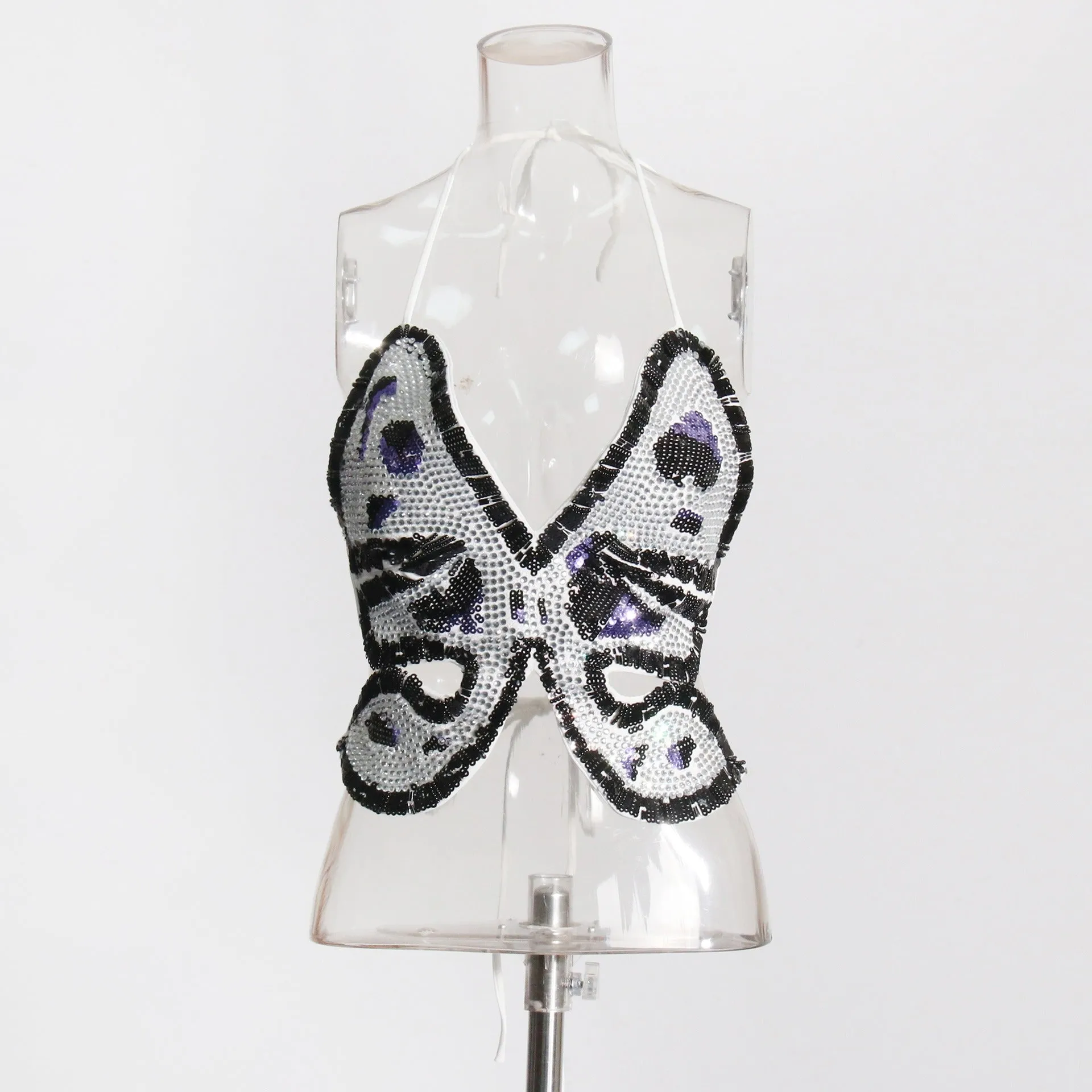 Pre Order:  Crystal Sequin Butterfly Pattern Halter Camisole