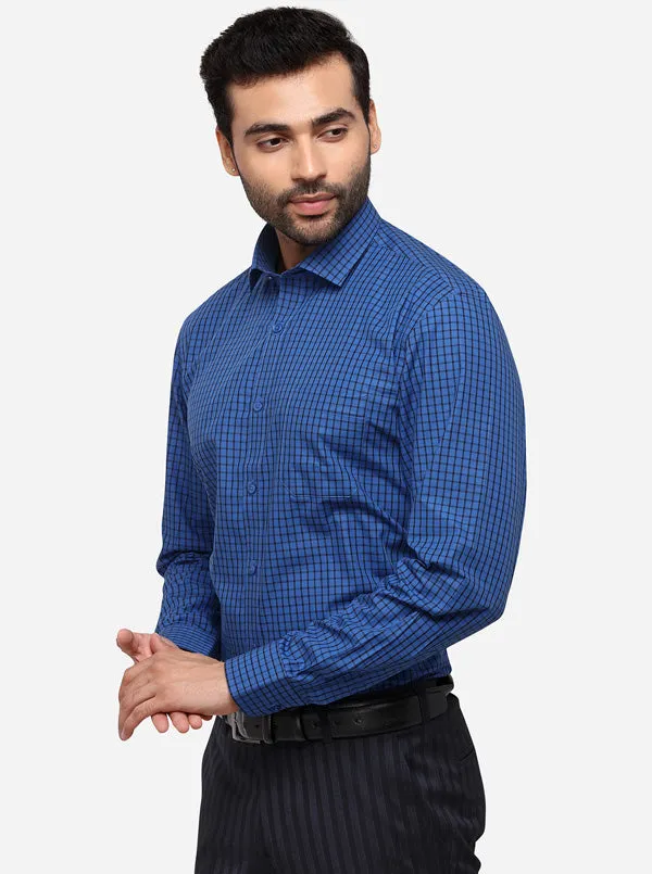 Prussian Blue Checked Regular Fit Formal Shirt | Greenfibre