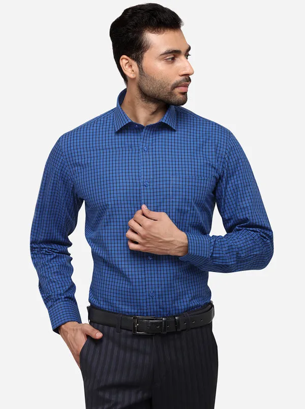 Prussian Blue Checked Regular Fit Formal Shirt | Greenfibre