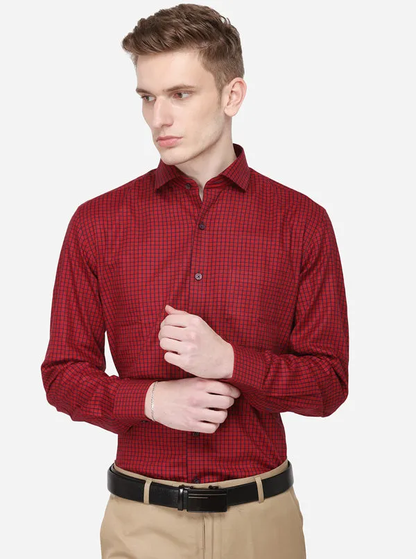 Red & Navy Blue Checked Slim Fit Formal Shirt | JadeBlue