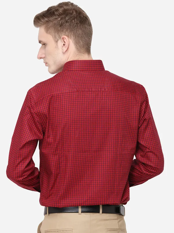 Red & Navy Blue Checked Slim Fit Formal Shirt | JadeBlue