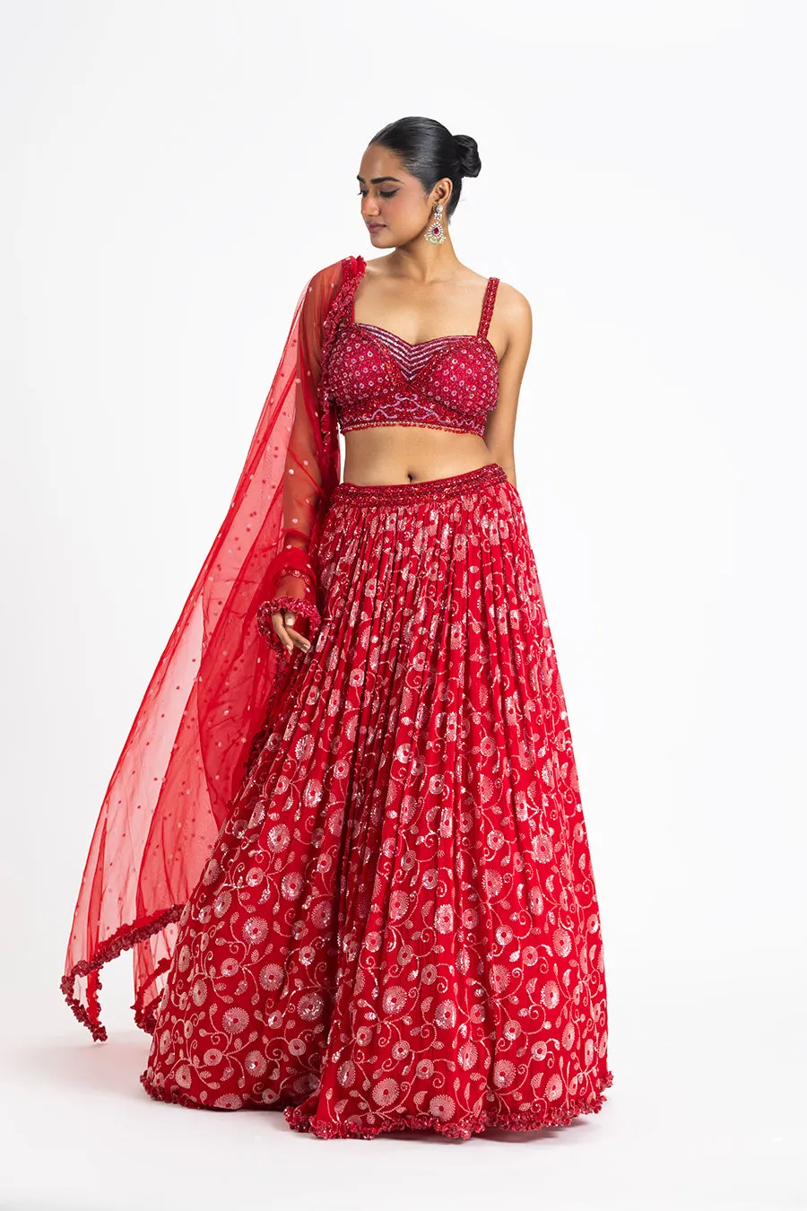 RED GEORGETTE LEHENGA SET