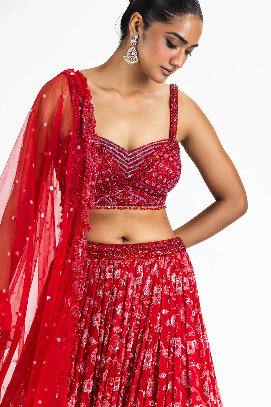 RED GEORGETTE LEHENGA SET