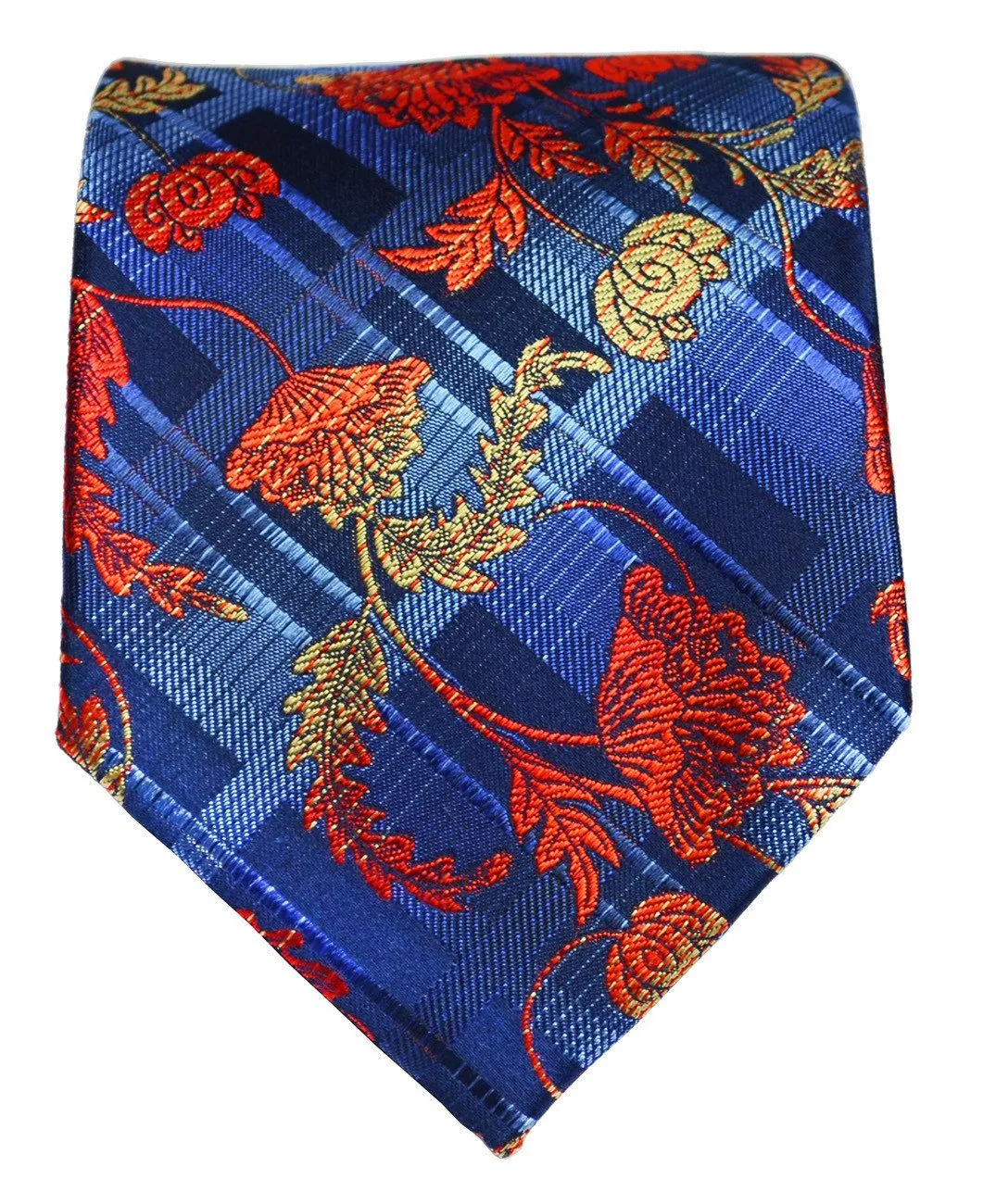 Red on Blue Floral Silk Necktie