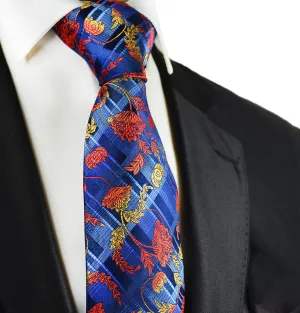 Red on Blue Floral Silk Necktie