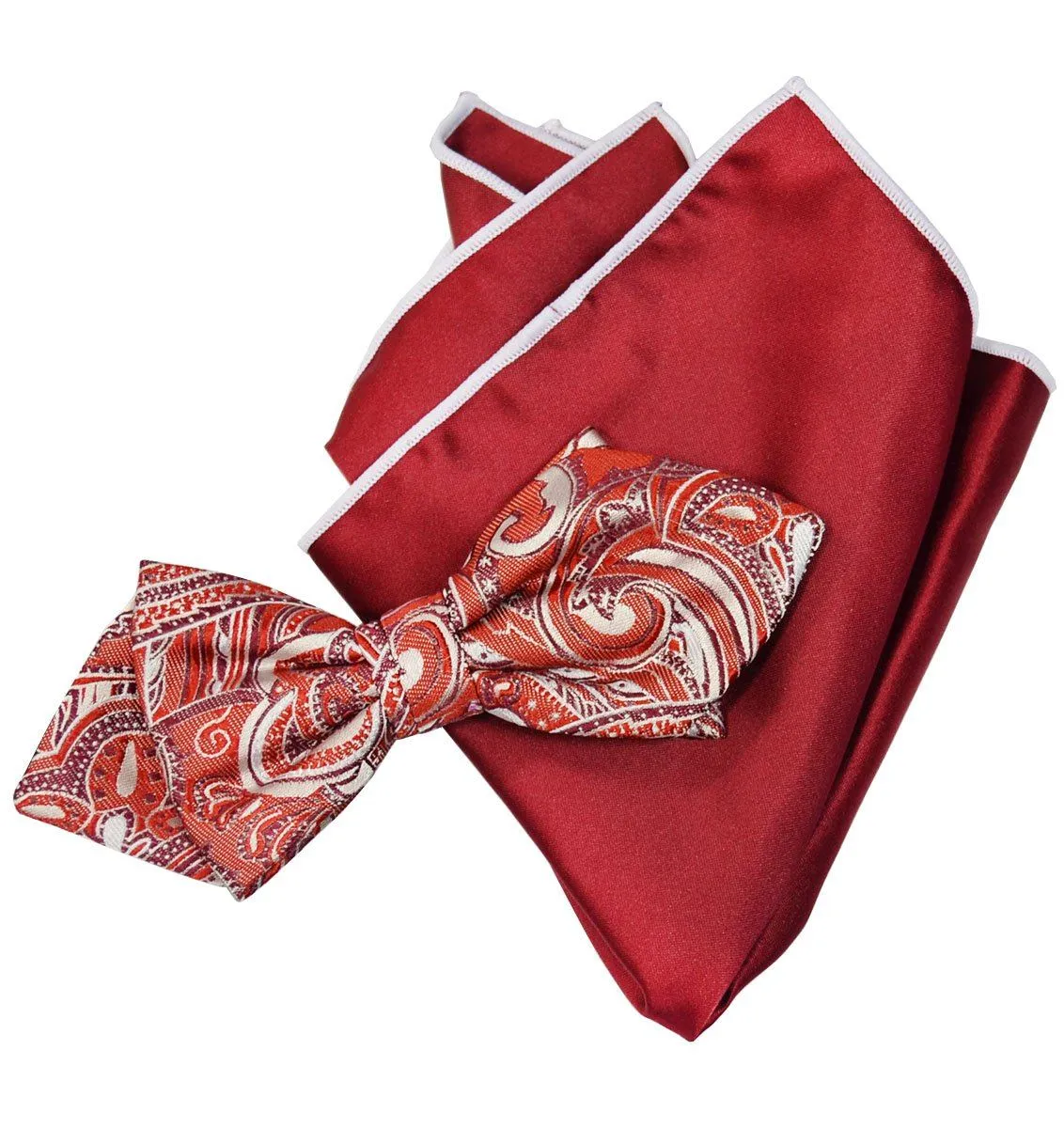 Red Paisley Silk Bow Tie and Pocket Square