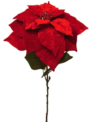 Red Velveteen Poinsettia Stem