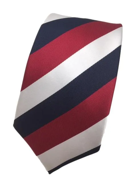 Red, White and Navy Blue Men's Striped Tie