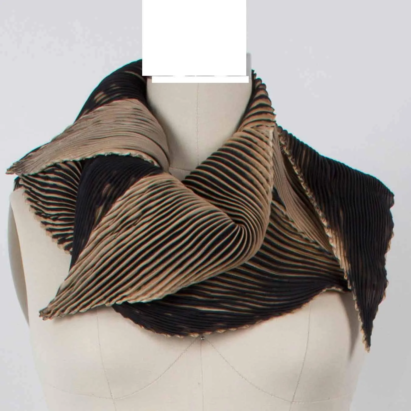 Shibori Silk Zigzag Scarf STZA03 in Black and Beige by Cathayana