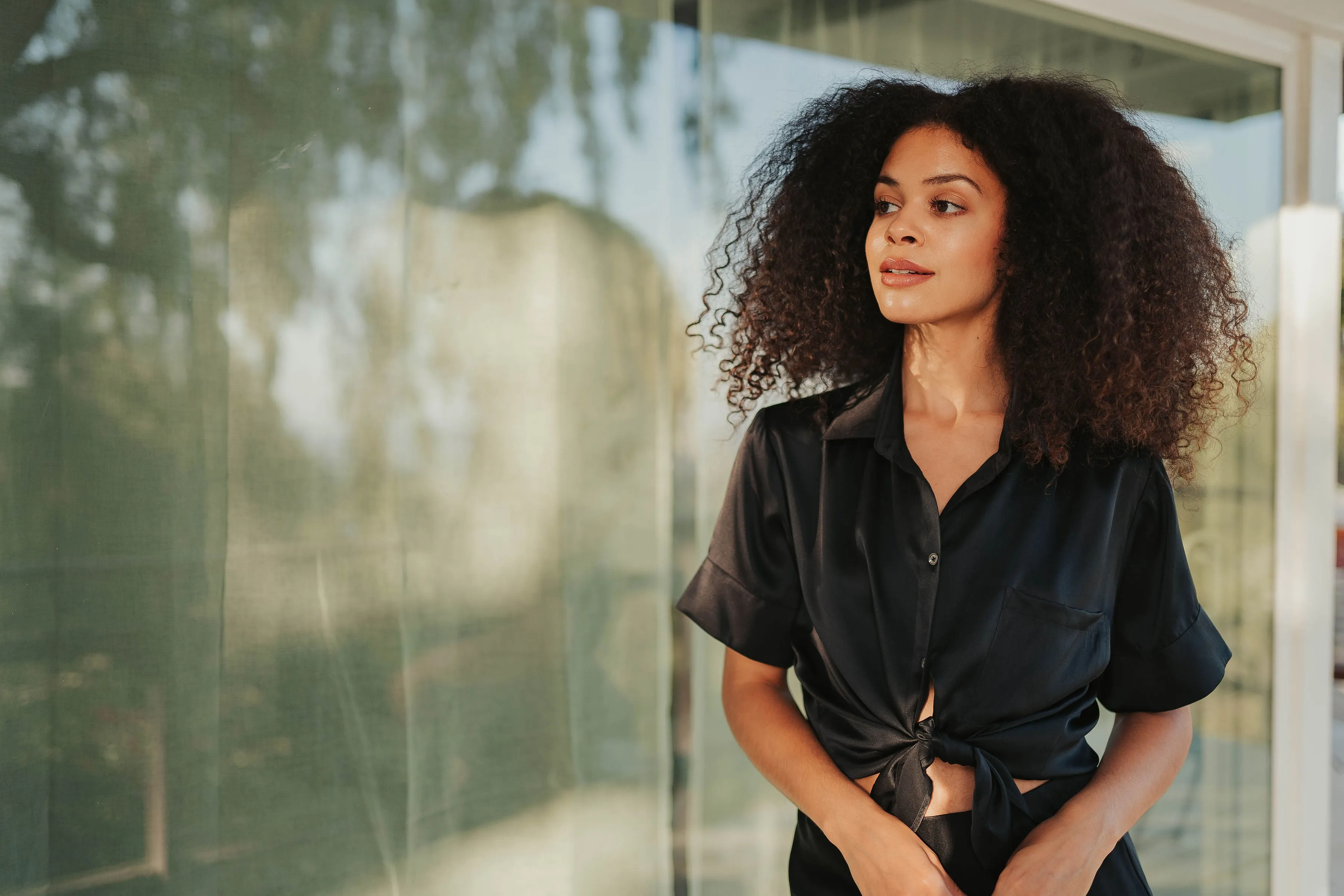 Silk Charmeuse Short Sleeved PJ Top: Black