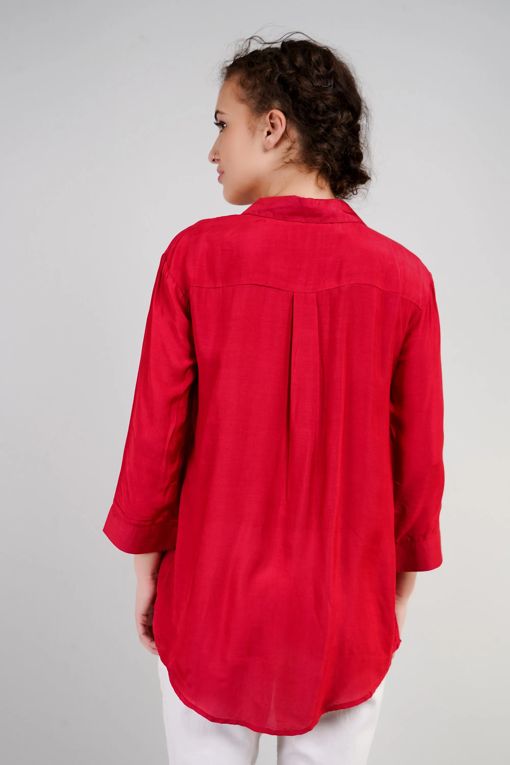 Soft Red Sequins Belgium Silk Shirt