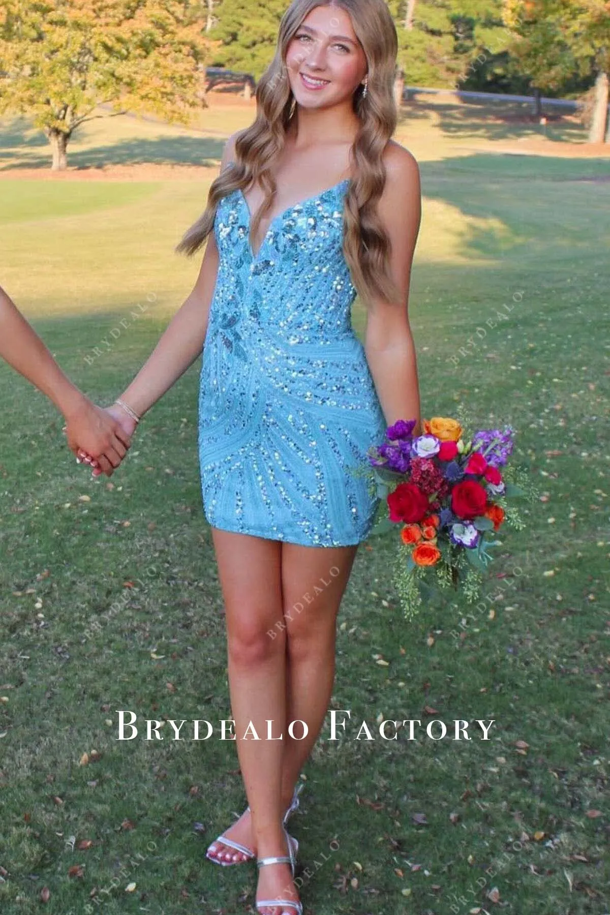 Sparkly Sequined Blue Strapless Mini Homecoming Dress