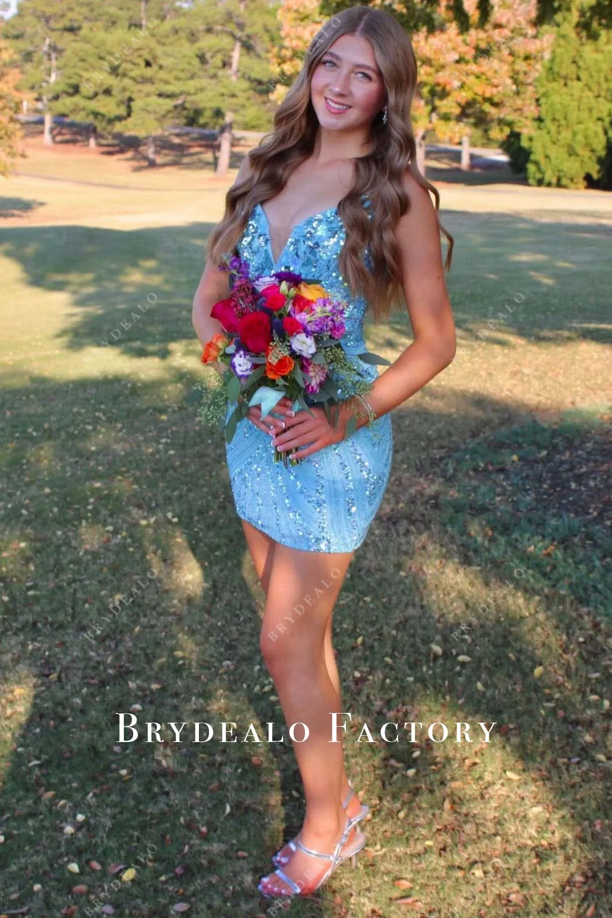 Sparkly Sequined Blue Strapless Mini Homecoming Dress