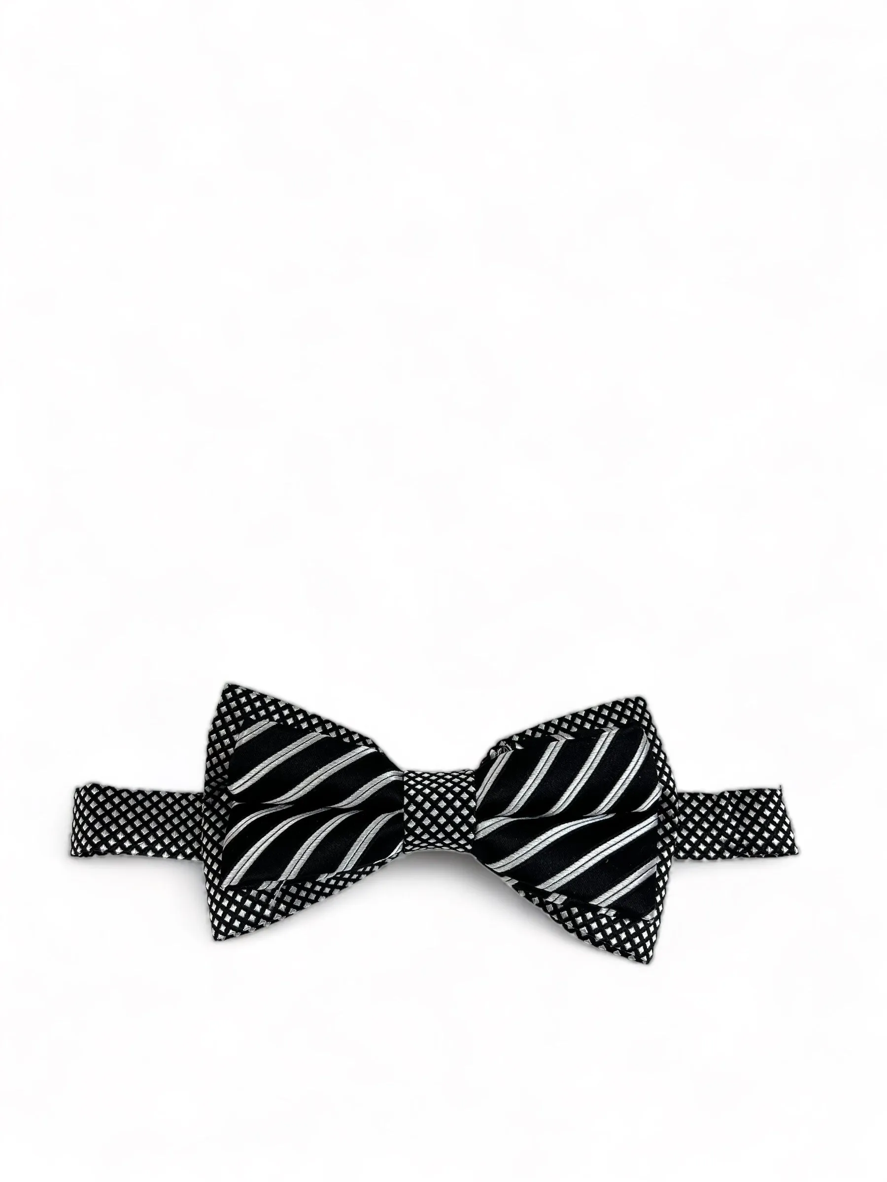 Steven Land Black and White Striped Bow Tie Set