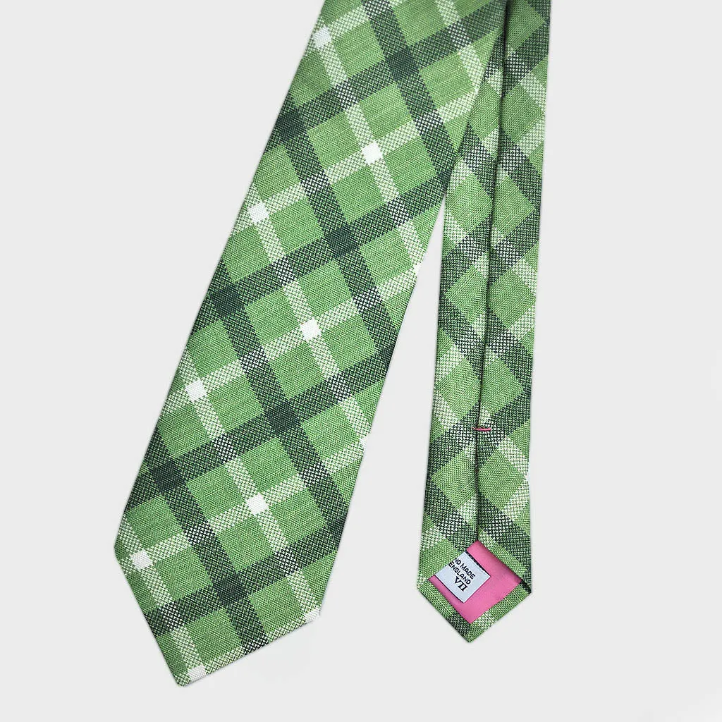 Summer Plaid Silk & Linen Tie in Green