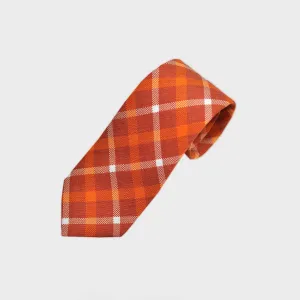 Summer Plaid Silk & Linen Tie in Orange