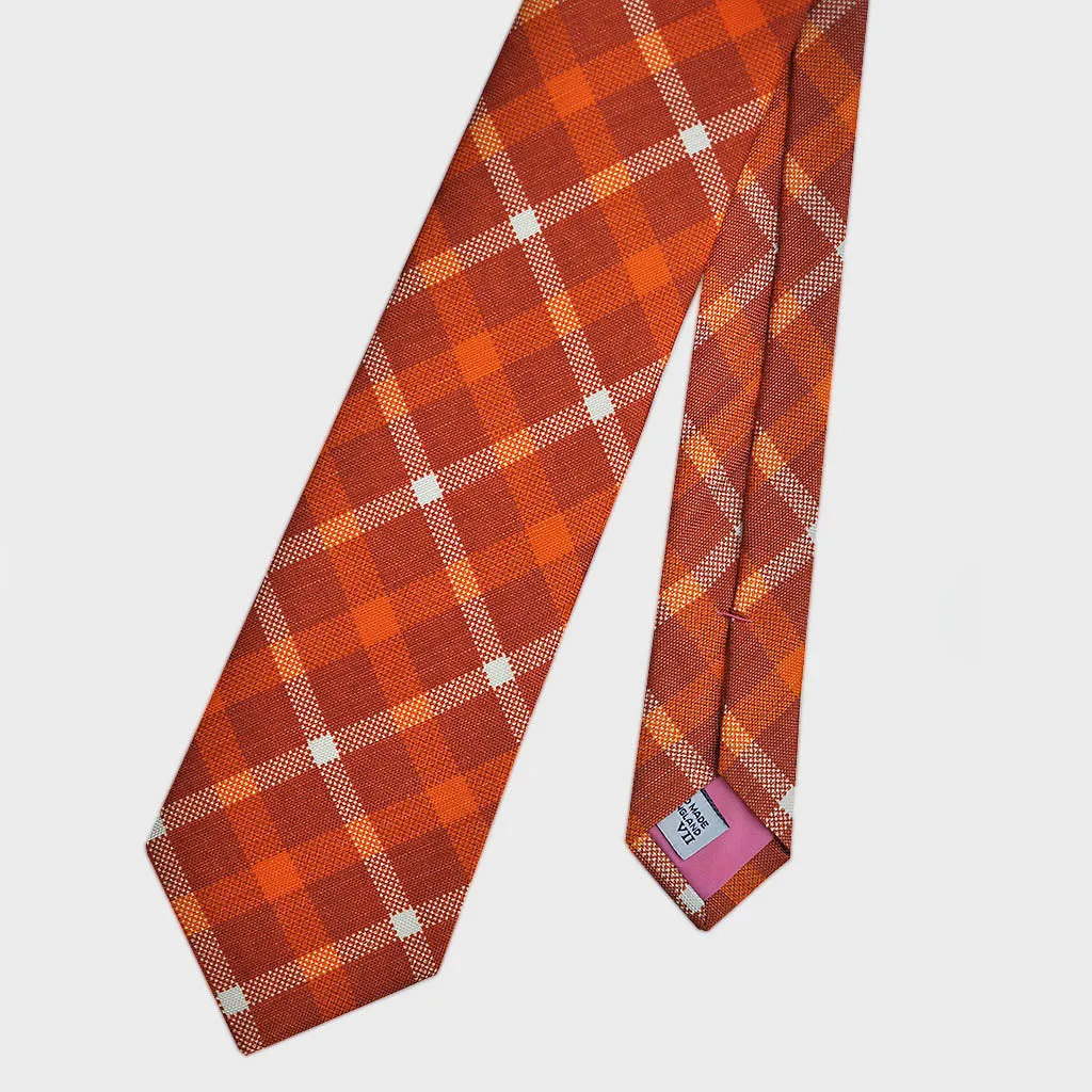 Summer Plaid Silk & Linen Tie in Orange