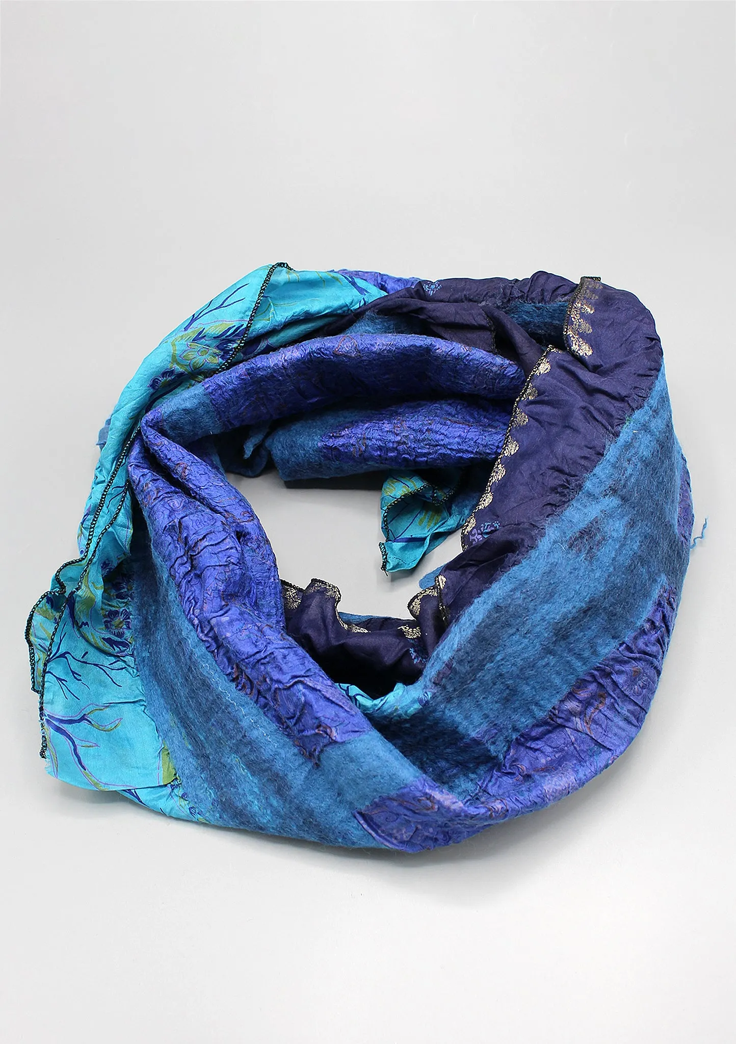 Two Shaded Blue Felt Wool Scarf