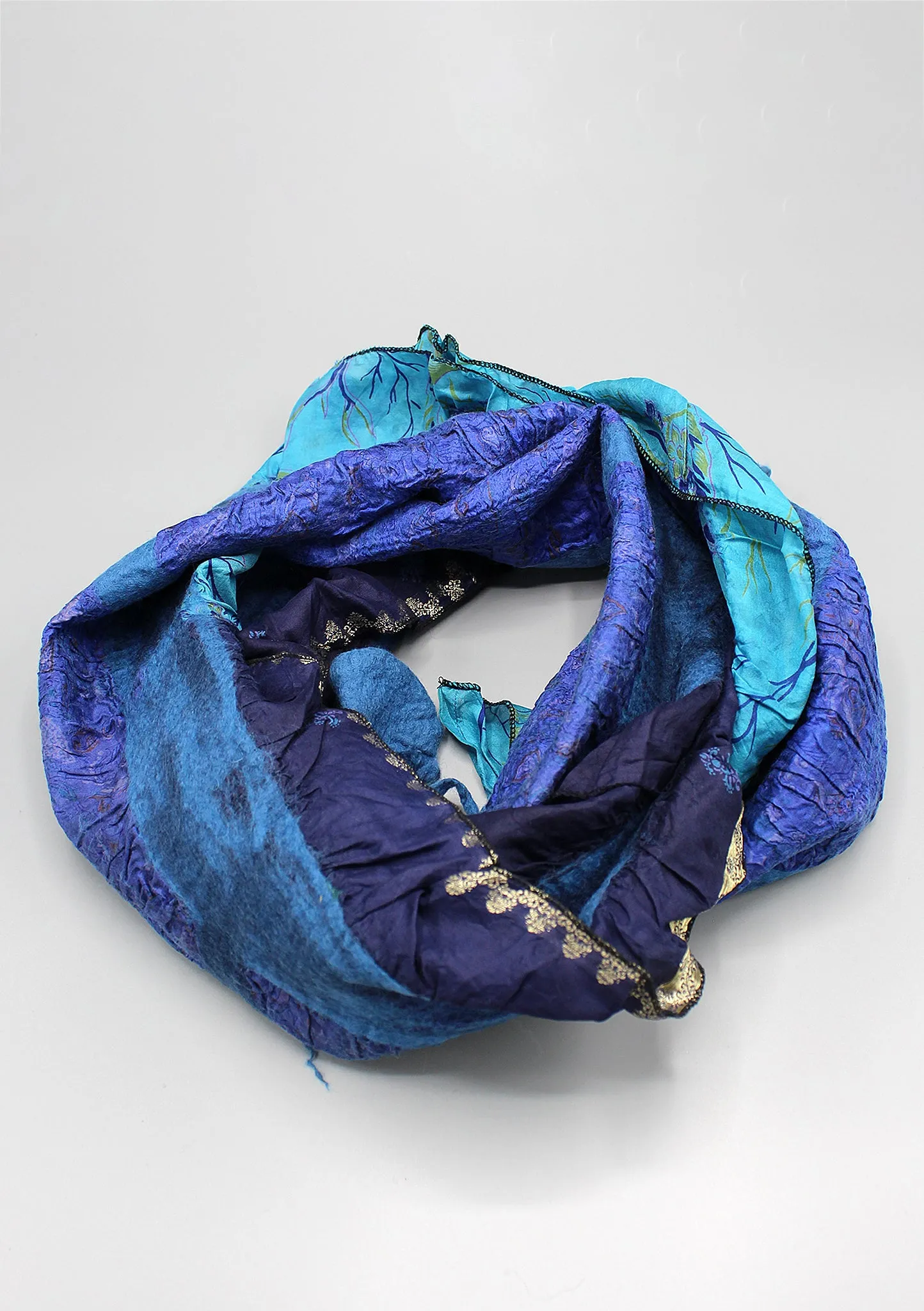 Two Shaded Blue Felt Wool Scarf