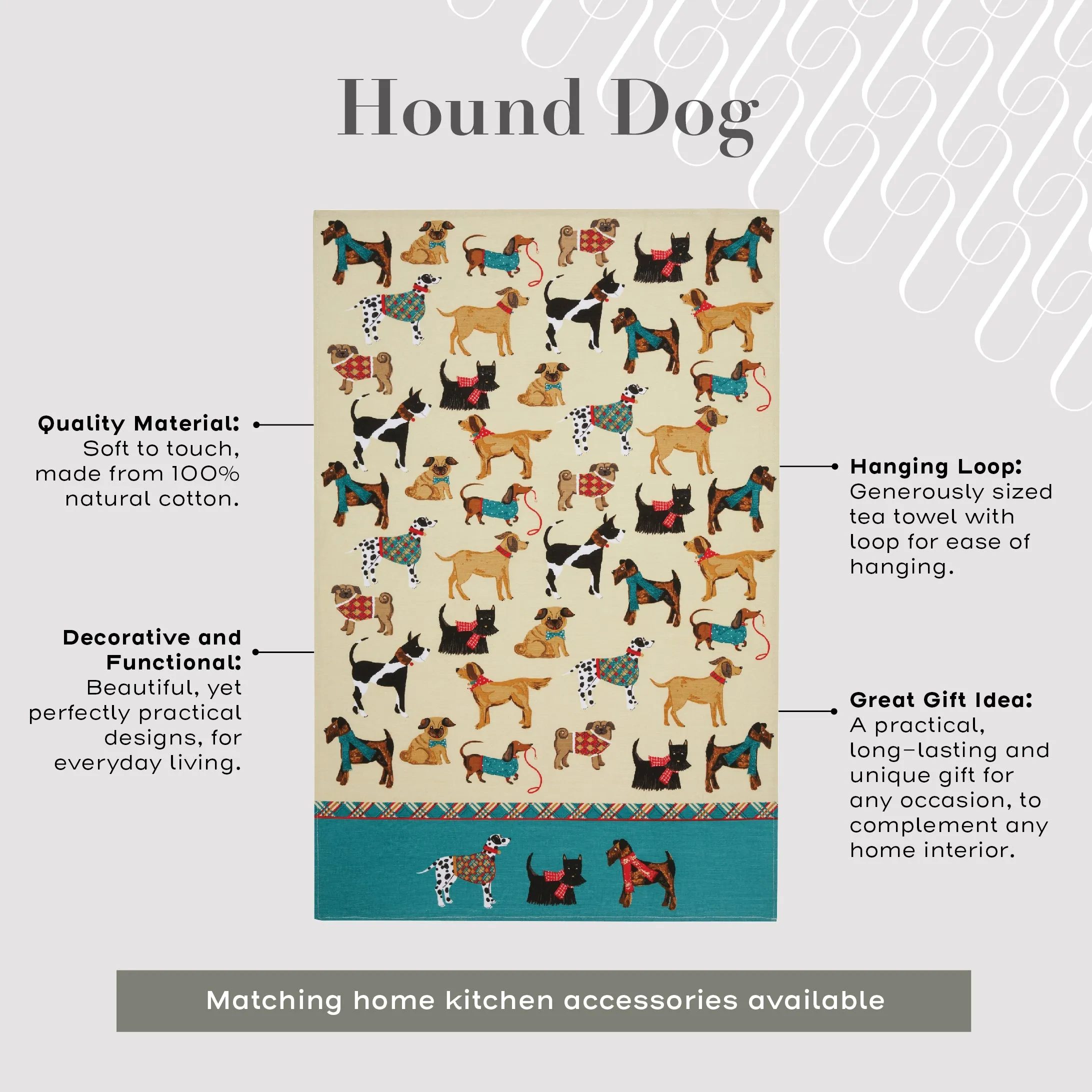 Ulster Weavers Cotton Tea Towel - Hound Dog (100% Cotton, Turqouise)