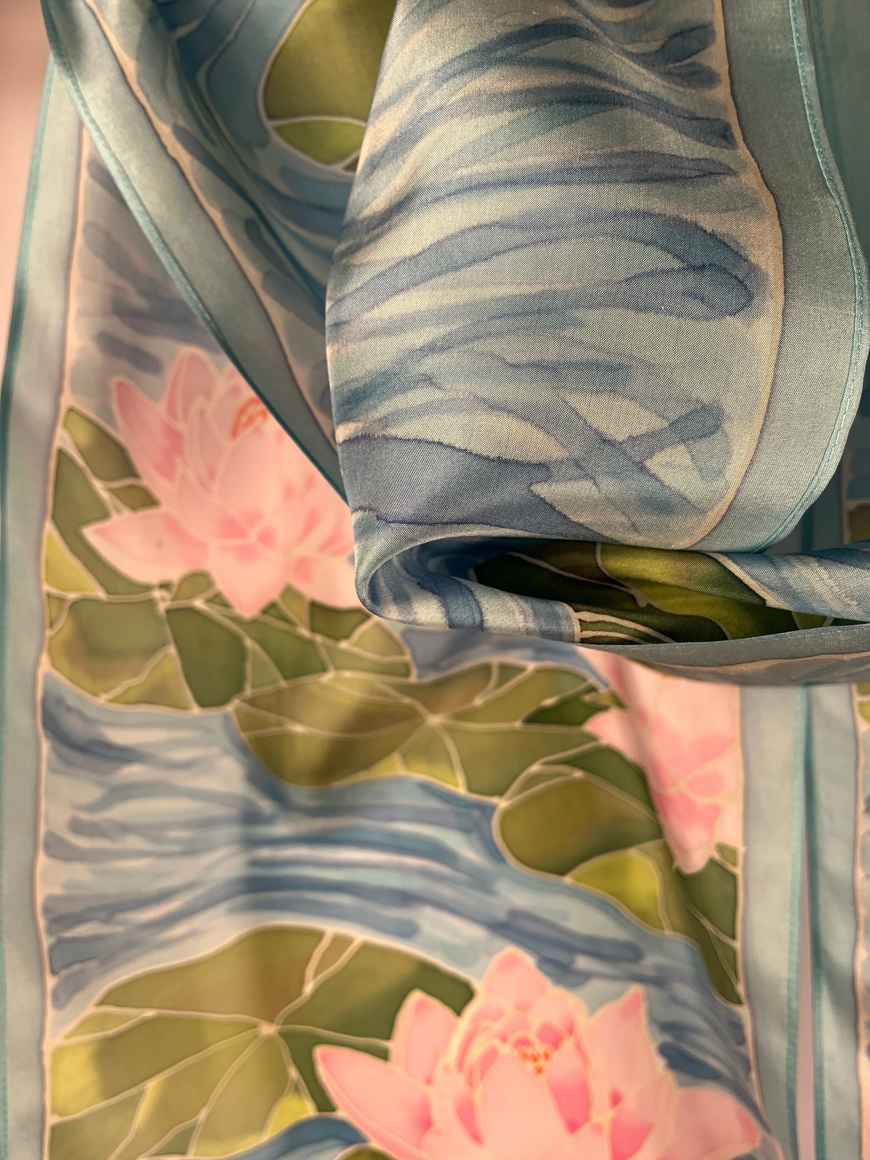 “Water Lilies v2.0” - Hand-dyed Silk Scarf - $150