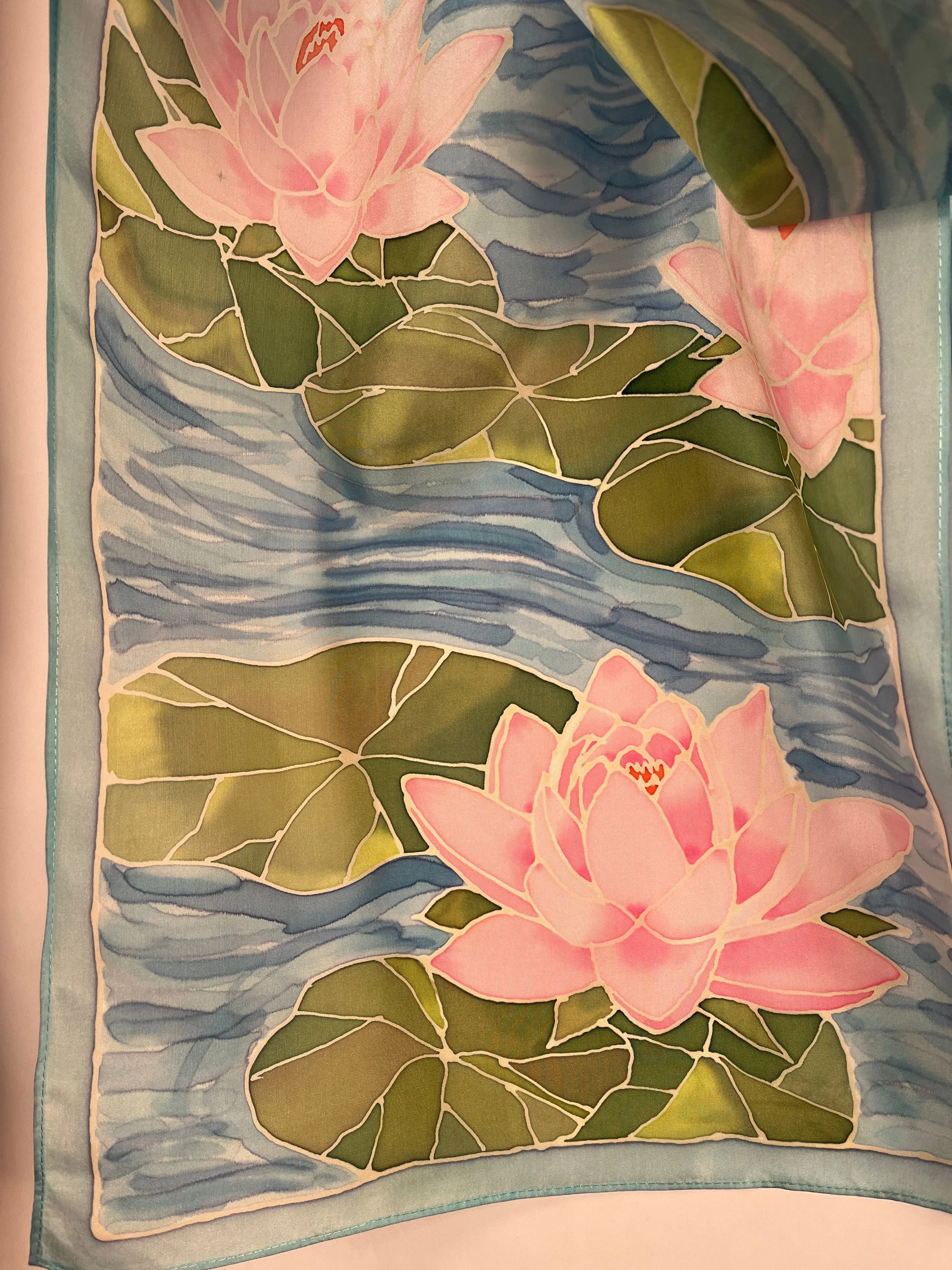 “Water Lilies v2.0” - Hand-dyed Silk Scarf - $150