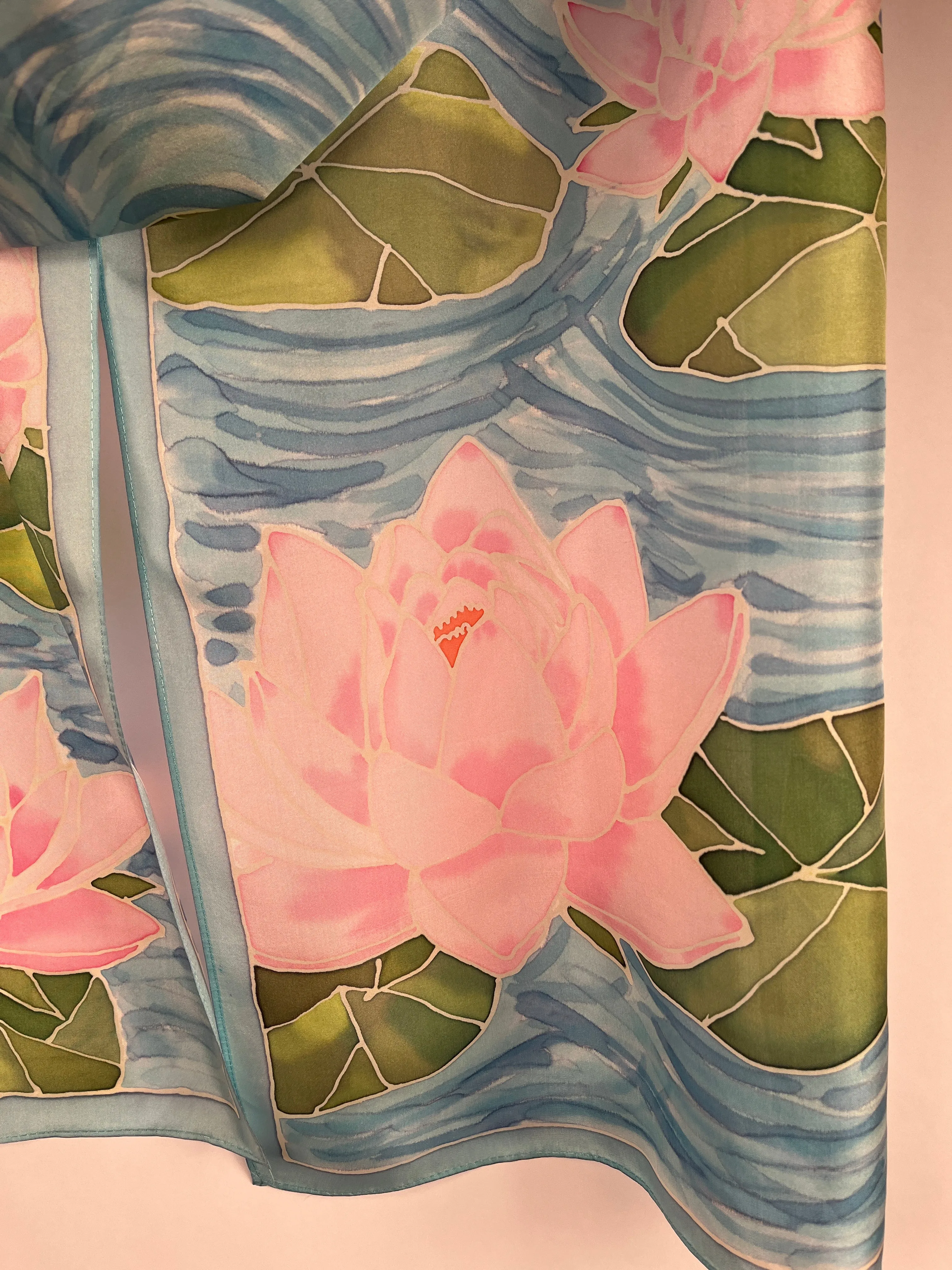 “Water Lilies v2.0” - Hand-dyed Silk Scarf - $150