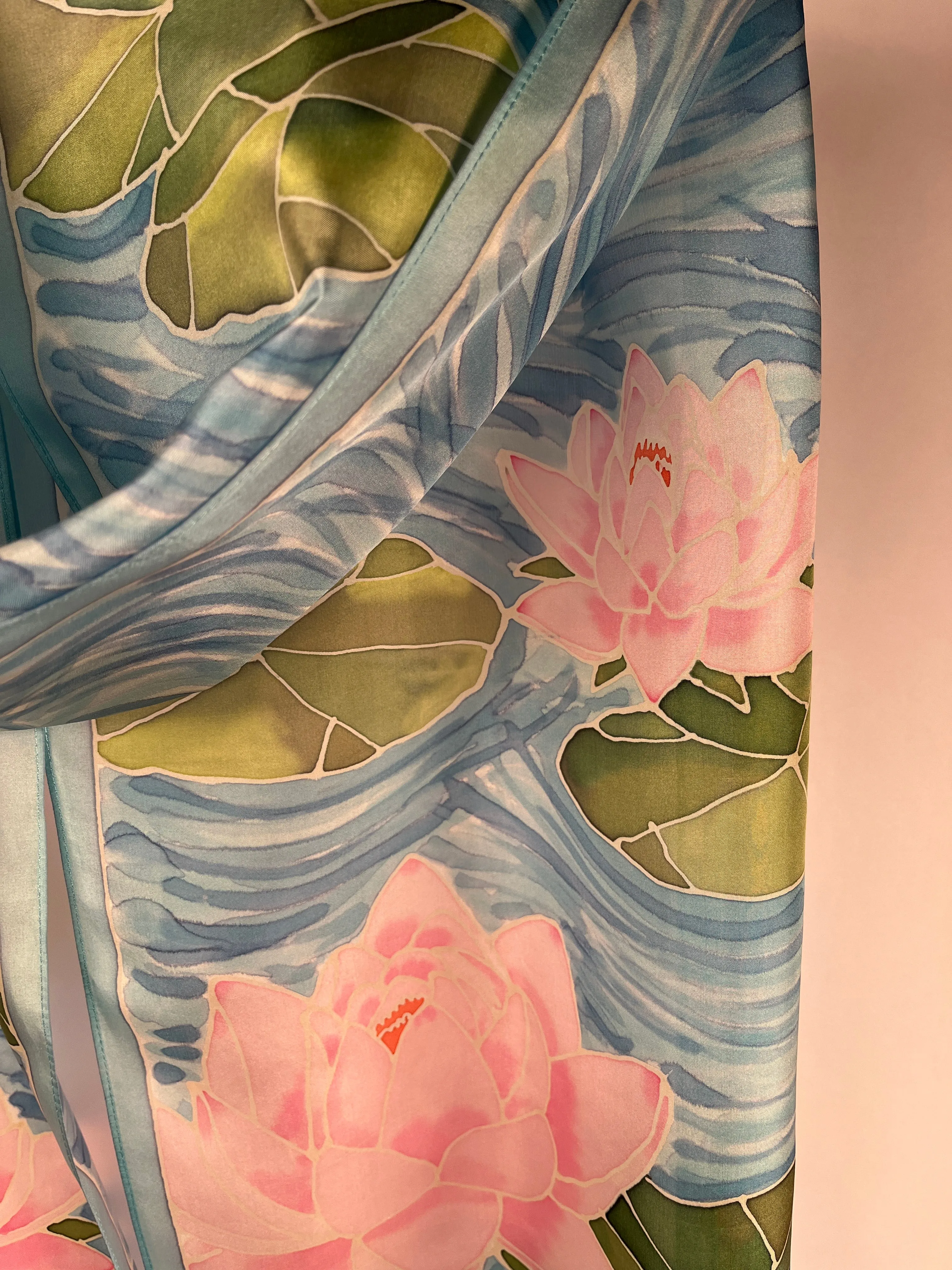 “Water Lilies v2.0” - Hand-dyed Silk Scarf - $150