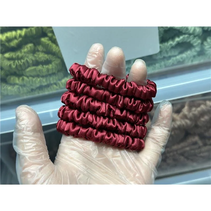 Wine Red silk scrunchies mini