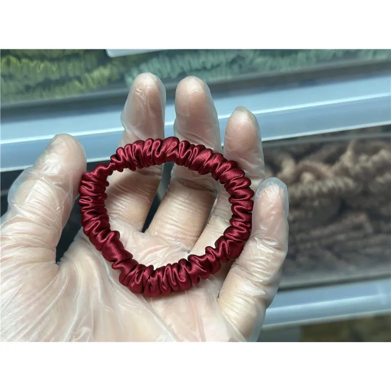 Wine Red silk scrunchies mini