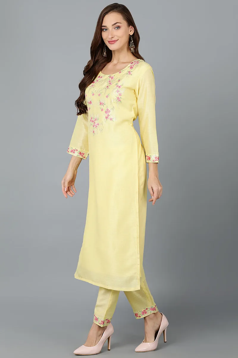 Yellow Silk Blend Straight Kurtas